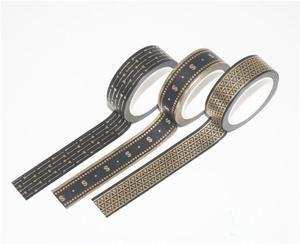 Ruban adhésif décoratif Washi à motifs géométriques, noir et or, 15 mm x 5 m, 10 rouleaux, pour bureau, école, maison, papeterie - Product Image 2