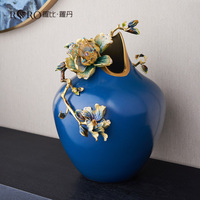 RORO vase fleur en gros bureau de table décoratif en céramique porcelaine bleu forme ronde vase à fleurs pour salon décors de bureau