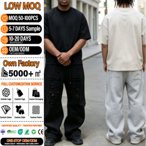 Pantalon Harem en Coton Déchiré à Taille Élastique pour Homme, Style Urbain, Joggers Oversize Respirants Mi-lourds, Pantalon de Survêtement Ample - Product Image 1