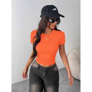Camiseta de Manga Corta para Mujer FOXA, Cuello Redondo, Corte Ajustado, Elástica, de Spandex/Algodón, Estilo Bodycon, Básica - Product Image 5