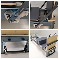 Reformer Pilates en aluminium gris mat avec cadre métallique, équipement de fitness professionnel pour studio, avec ressorts de haute qualité