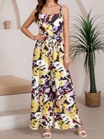Combinaison à bretelles entièrement imprimée pour femme, avec cordon de serrage, pantalon large, style vacances, tenue de plage sexy, vêtements décontractés, tailles S-2XL