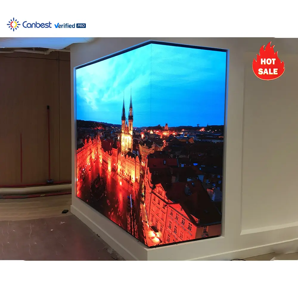 Canbest V-Serie 500X500Mm Cob P1.2 P1.5 P1.9 P2.6 P2.9 Indoor Haakse Led Display Scherm 90 Graden Hoek Led Videomuur