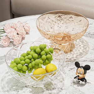 High-footed Diamond Pattern Fruit Dish With Lid And Drainer For Living Room Coffee Table Luxury Retro Style Plastic <b>Material</b> - Product Image 4