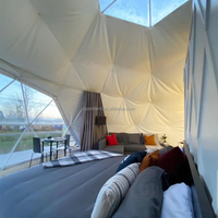 Dôme en verre de 6 m de diamètre avec cadre noir, maison en verre pour glamping, tente en verre avec salle de bain