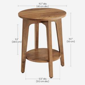 Mesa Auxiliar Redonda de Madera de Nogal Marrón de 2 Niveles para Sala de Estar, Dormitorio y Sofá - ¡Gran Oferta! - Product Image 6