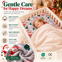 Drap plat de Noël nordique gris clair avec imprimé Père Noël et bonhomme de neige, 100 % coton, 200 fils, drap de lit doux pour bébé pour chambre d'enfant