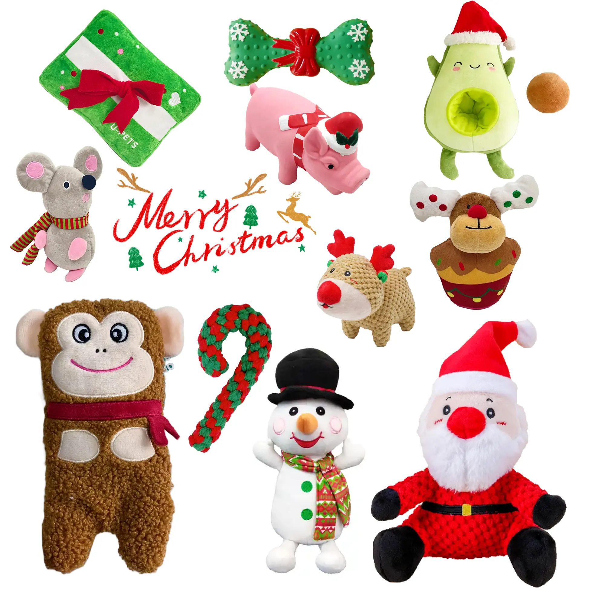 대화 형 삐걱 거리는 크리스마스 개 장난감 모피 친구를위한 지속 가능한 재미를위한 원 스톱 쇼핑