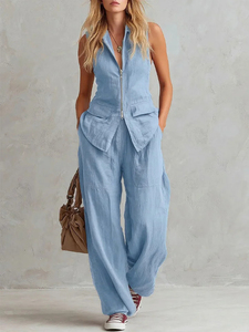 Combinaison <span class=keywords><strong>cargo</strong></span> sans manches zippée pour <span class=keywords><strong>femme</strong></span>, coupe large et ample, tenue décontractée idéale pour le printemps, l'été et le style urbain quotidien - Product Image 3