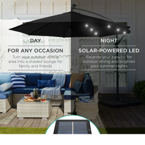 <span class=keywords><strong>Parasol</strong></span> de terrasse de marché extérieur suspendu à LED solaire de 10 pieds avec inclinaison réglable - Product Image 3