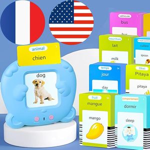 Cartes Flash Parlantes Bilingues Anglais-Français en Forme d'Ours Bleu, 510 Mots Fréquents, 31 Thèmes, Jouet Éducatif Portable - Product Image 1