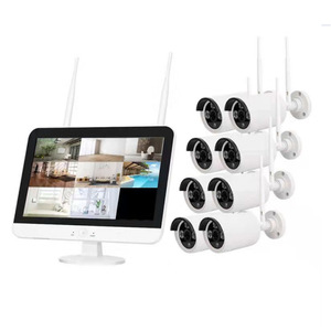 Kit de surveillance de sécurité sans fil 8 canaux avec écran LED 12,1 pouces, NVR WiFi, caméra 4MP, système de surveillance extérieur/intérieur - Product Image 1