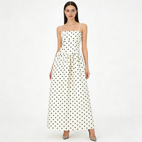 Robe longue à bretelles spaghetti à pois pour femme - Tenue élégante de soirée de mariage, de fête pour filles, col carré, jupe évasée