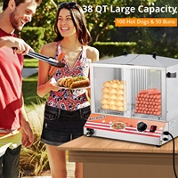 Machine à vapeur professionnelle pour hot-dogs avec chauffe-pains, température réglable, électrique, chargement par le haut, en verre