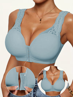 Soutien-gorge correcteur de posture grande taille pour femme, sans armatures, sexy, push-up, à fermeture avant, avec crochets, en dentelle, couleur unie, pour tous les jours