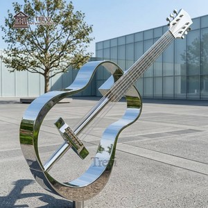 Escultura de Guitarra de Acero Inoxidable Pulido Espejo de Arte Moderno para Decoración de Jardín Exterior - Product Image 4