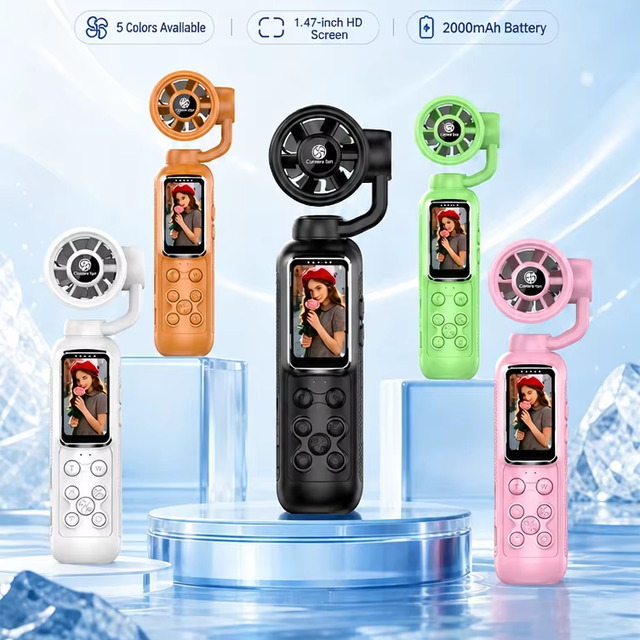 Cheap F001 2 in 1 Vlog Camera With Fan 16X 1MP Pixels Rechargeable Recording AVI Vlogging Camera for Outdoor,CE FCC