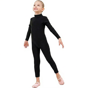 Justaucorps noir à manches longues et col roulé pour filles, en spandex, pour la danse et la gymnastique - Product Image 1