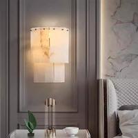 Applique murale LED minimaliste en laiton et marbre alabastro, éclairage encastré de luxe en pierre naturelle blanc chaud à intensité variable pour chambre à coucher