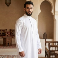 Jubbah Tissée Blanche Qualité Supérieure, Vente Directe d'Usine de Dubaï Arabie Saoudite, Vêtement Traditionnel Al Musulman avec Fermeture Éclair