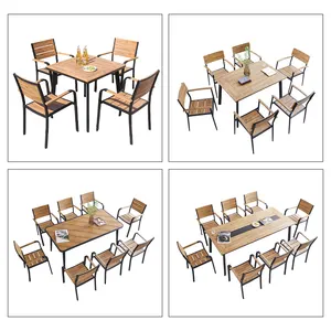 Sala da pranzo mobili da giardino Set da giardino tavolo rettangolare quadrato in legno di teak e sedia impilabile in legno di plastica a 6 posti