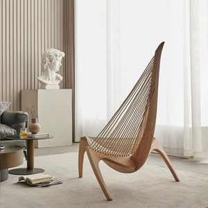 Fauteuil de relaxation moderne en bois massif et <span class=keywords><strong>corde</strong></span> tressée, style artistique et créatif pour salon, fauteuil inclinable type Harp - Product Image 2