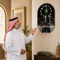 Horloge murale ovale Kaaba Mecque Mosquée, affichage silencieux à aiguilles, étanche, noir et or, décoration religieuse pour la maison et le salon