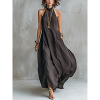 Robe longue décontractée d'été sans manches à col halter en modal et cachemire respirant, couleur unie, style décontracté pour les vacances