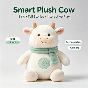 Bambola Interattiva a Forma di Mucca Ricamata, Super Morbida, con Funzione di Canto e Racconto Storie, per Bambini e Regali di Compleanno - Product Image 1