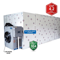 Modulaire warmtepomp fruitdroger, uitbreidbaar van 100 kg tot 1000 kg capaciteit, voor commerciële verwerking van mango en cassave.
