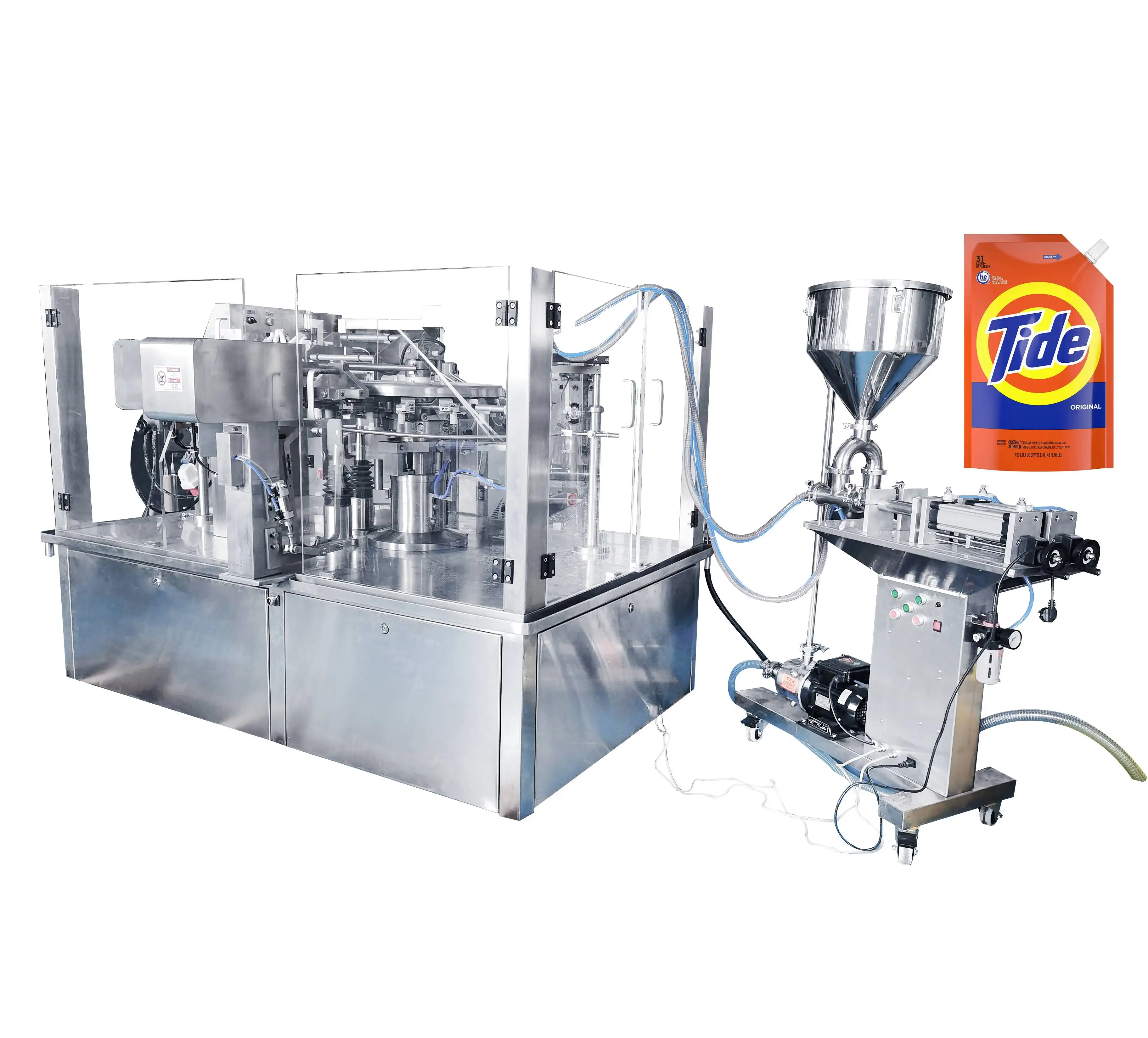 Automatic rotary doypack zipper laundry detergent packaging machine premade pouch liquid filling machine