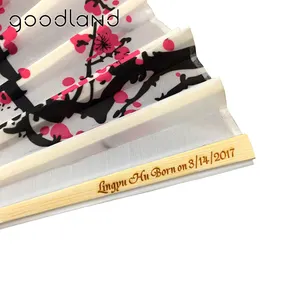 Kipas kustom pernikahan bambu kain Jepang Tiongkok murah dengan kotak hadiah