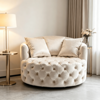 Fauteuil individuel pivotant de style américain, minimaliste et luxueux, en velours capitonné, moderne, rembourré en éponge, pour salons.