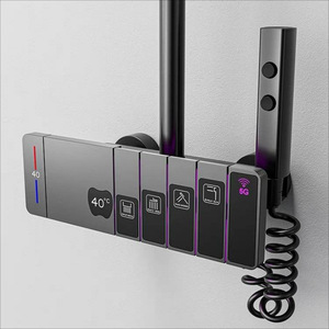 Système de douche à effet pluie de luxe intelligent blanc gris piano à affichage LED robinet de salle de bain mural finition brossée pour une utilisation en appartement - Product Image 1