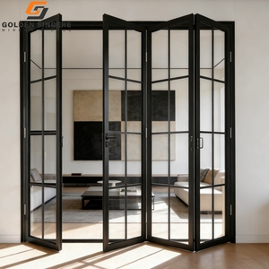 Porte patio pliante en aluminium GS Wholesale, 4 panneaux, verre à grille noire, porte d'entrée pliante - Product Image 6