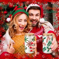 Vente directe usine – Nouvelle tasse à café/bière en verre de 16 oz avec logo de Noël personnalisé, couvercle en bambou et paille, idéale pour les cadeaux d'affaires