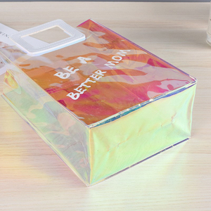 Sac fourre-tout en PVC irisé transparent personnalisé pochette debout de luxe poignée pour shampooing Mascara petit sac cadeau holographique de luxe pour les courses - Product Image 3