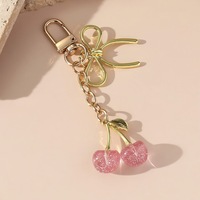 KC1377 Porte-monnaie, porte-clés et pendentif de sac en alliage métallique avec impression numérique, motif Cœur Cerise et Perle, tendance, populaire à l'international, vente en gros