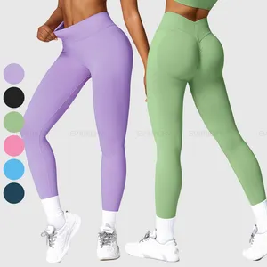 Pantalones deportivos de cintura alta para gimnasio, mallas de Yoga, venta al por mayor, pantalones de Yoga sin costuras para Fitness, mallas de gimnasio para mujer