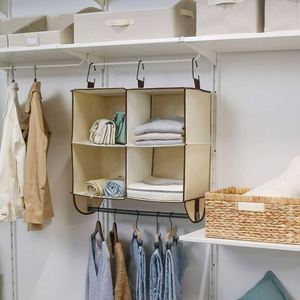 Organisateur de rangement suspendu à 4 étagères avec tringle à vêtements intégrée, en tissu non tissé renforcé pour armoire - Product Image 5