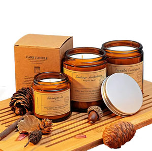 Cire à brûler non toxique à combustion lente dans un élégant récipient en verre ambré, produisant une lueur douce et chaude et un parfum profond et réconfortant, parfaite - Product Image 3