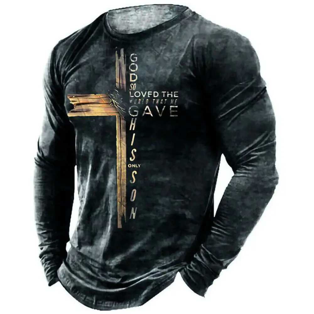 Heren T-Shirt Cool Grafische Tees Templar Cross Grafische Prints 3d Print Outdoor Dagelijkse Lange Mouw Kleding Vintage T-Shirts