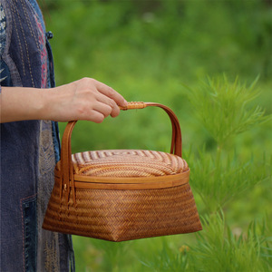 <b>Bamboo</b> Woven Storage Basket Round Handmade For Kitchen Food <b>Container</b> Single Tier - Product Image 1
