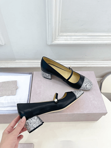 Chaussures Jimmy pour femmes, élégantes, avec décorations en perles, talons Mary Jane, bout carré, talon bloc, pour mariage, demoiselle d'honneur - Product Image 3