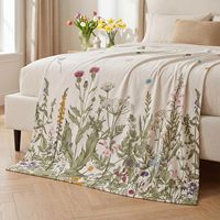 Selimut Flanel Modern Khusus Musim Semi dan Musim Panas dengan Cetakan Bunga Liar Watercolor, Super Lembut, Nyaman, dan Mudah Dibawa, Cocok untuk Tempat Tidur, Sofa, dan Hadiah
