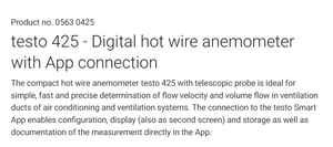 Anemómetro Digital de Hilo Caliente Testo 425 0563 0425 de Alemania, Instrumento de Medición de Velocidad y Temperatura del Aire - Product Image 4