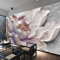 Peinture murale personnalisée en relief stéréoscopique 3D, fleurs de pivoine réalistes, papier peint autocollant, décoration murale pour salon