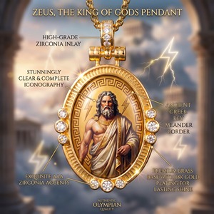Collar <span class=keywords><strong>Retro</strong></span> de Latón Chapado en Oro con Colgante de Zeus, Esmaltado a Mano con Zirconia, Joyería Griega para Hombre, Fabricante de Joyas - Product Image 2