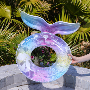 ห่วงยางว่ายน้ำรูปนางเงือกแบบเป่าลมพร้อมหลังคา ดีไซน์หางปลา สำหรับเด็ก เล่นน้ำ อุปกรณ์ลอยน้ำ - Product Image 2