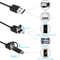 Caméra d'inspection endoscopique 3-en-1 avec objectif 5,5/7 mm, câble souple de 5 m, micro USB Type-C et 6 LED étanches